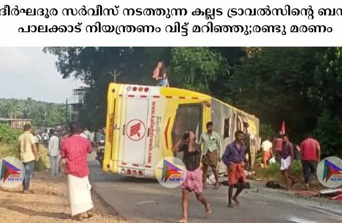 ദീര്‍ഘദൂര സര്‍വീസ് നടത്തുന്ന കല്ലട ട്രാവല്‍സിന്റെ ബസ് പാലക്കാട് നിയന്ത്രണം വിട്ട് മറിഞ്ഞു;രണ്ടു മരണം