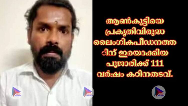 ആണ്‍കുട്ടിയെ പ്രകൃതിവിരുദ്ധ ലൈംഗികപീഡനത്തിന്‌ ഇരയാക്കിയ പൂജാരിക്ക്‌ 111 വര്‍ഷം കഠിനതടവ്‌.