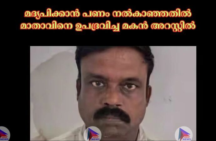 മദ്യപിക്കാൻ പണം നല്‍കാഞ്ഞതിൽ മാതാവിനെ ഉപദ്രവിച്ച മകൻ അറസ്റ്റില്‍