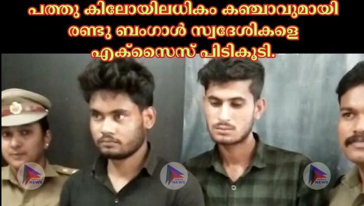 പത്തു കിലോയിലധികം കഞ്ചാവുമായി രണ്ടു ബംഗാൾ സ്വദേശികളെ എക്സൈസ് പിടികൂടി.