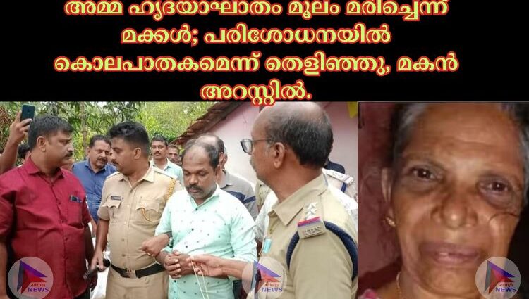 അമ്മ ഹൃദയാഘാതം മൂലം മരിച്ചെന്ന് മക്കൾ; പരിശോധനയിൽ കൊലപാതകമെന്ന് തെളിഞ്ഞു, മകൻ അറസ്റ്റിൽ.