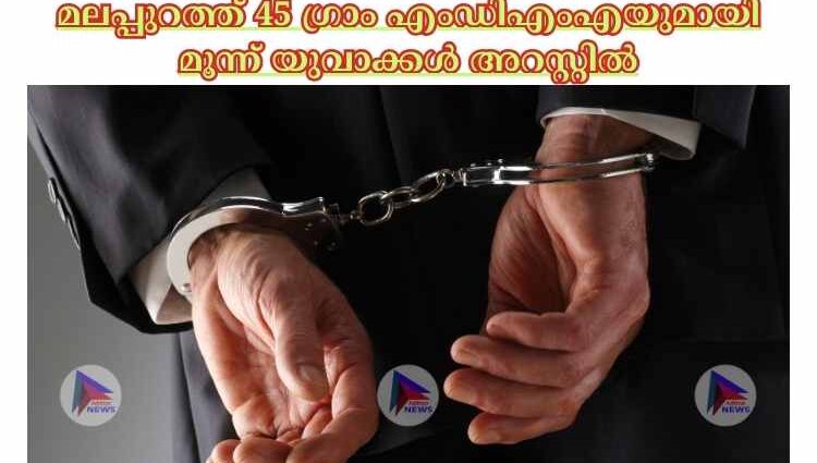 മലപ്പുറത്ത് 45 ഗ്രാം എംഡിഎംഎയുമായി മൂന്ന് യുവാക്കള്‍ അറസ്റ്റില്‍