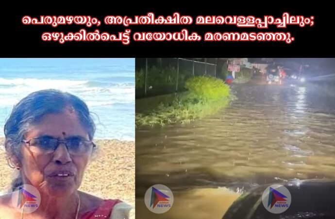 പെരുമഴയും, അപ്രതീക്ഷിത മലവെള്ളപ്പാച്ചിലും; ഒഴുക്കിൽപെട്ട് വയോധിക മരണമടഞ്ഞു.