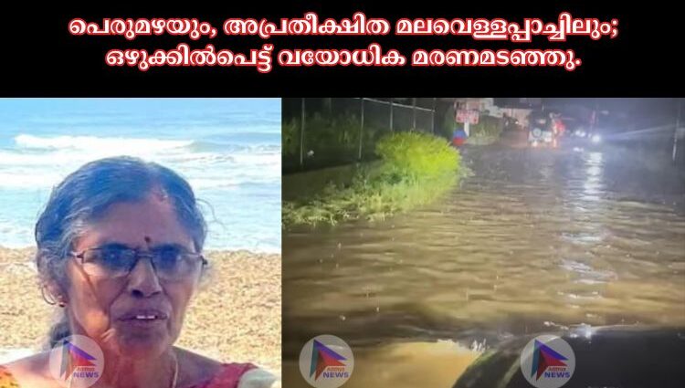 പെരുമഴയും, അപ്രതീക്ഷിത മലവെള്ളപ്പാച്ചിലും; ഒഴുക്കിൽപെട്ട് വയോധിക മരണമടഞ്ഞു.