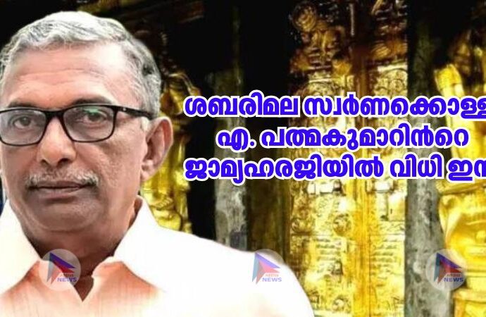 ശബരിമല സ്വര്‍ണക്കൊള്ള; എ. പത്മകുമാറിന്‍റെ ജാമ്യഹരജിയില്‍ വിധി ഇന്ന്