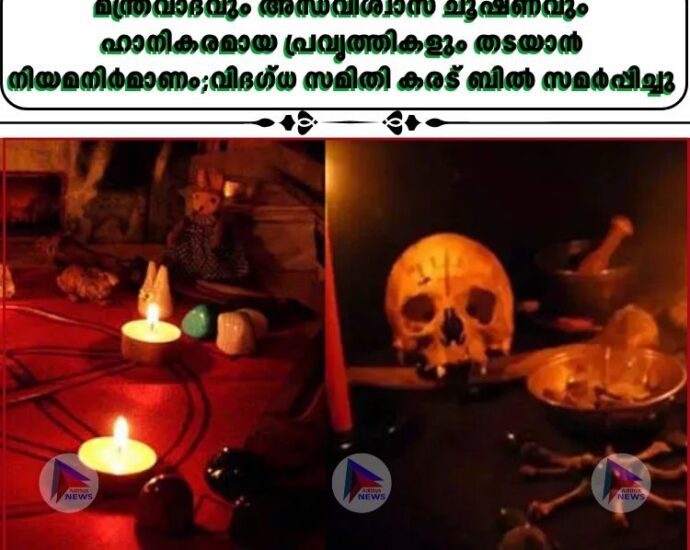 മന്ത്രവാദവും അന്ധവിശ്വാസ ചൂഷണവും ഹാനികരമായ പ്രവൃത്തികളും തടയാൻ നിയമനിർമാണം;വിദഗ്ധ സമിതി കരട് ബിൽ സമർപ്പിച്ചു